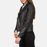 Wysor Black Leather Quilted Biker Jacket